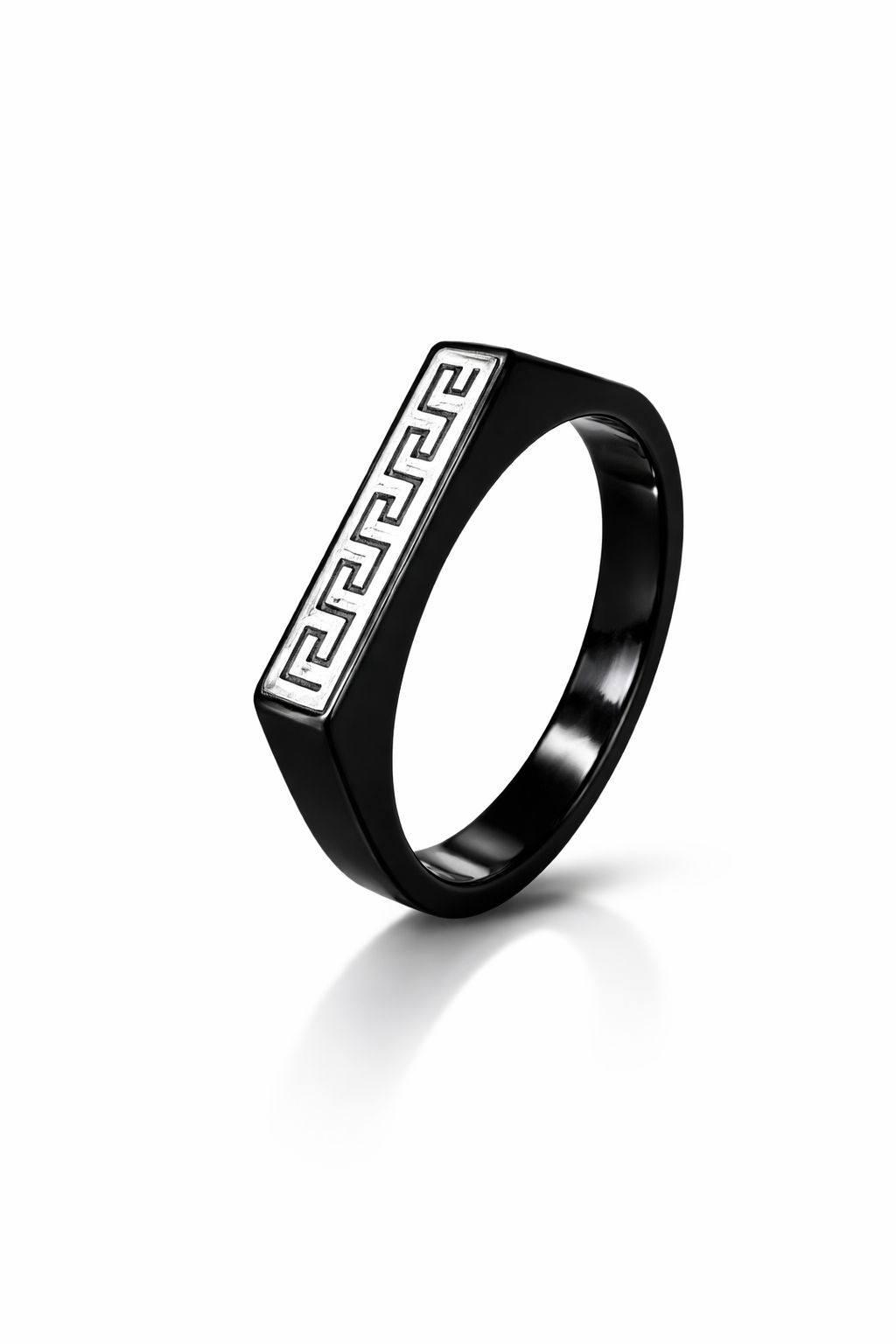 Men Black Stainless Steel Greek Pattern Ring – Premium Luxury Fashion Ring for Men | Durable & Stylish Band