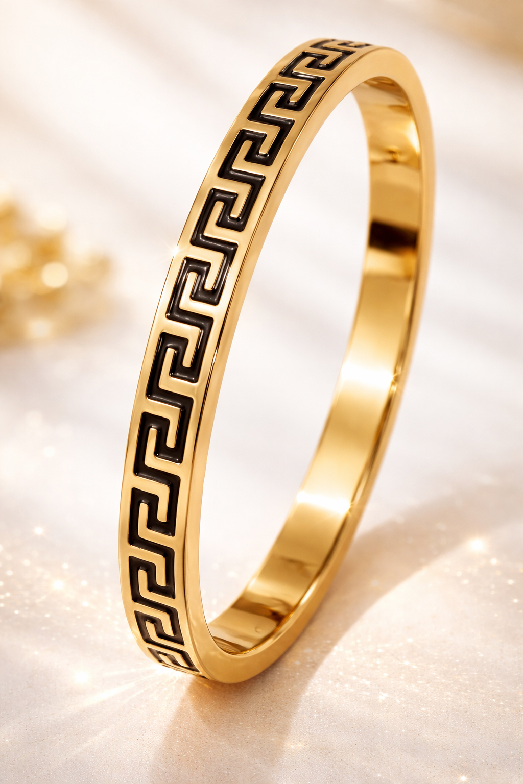 Premium Greek Key Bracelet – Luxury Gold-Tone Stainless Steel Bangle for Unisex