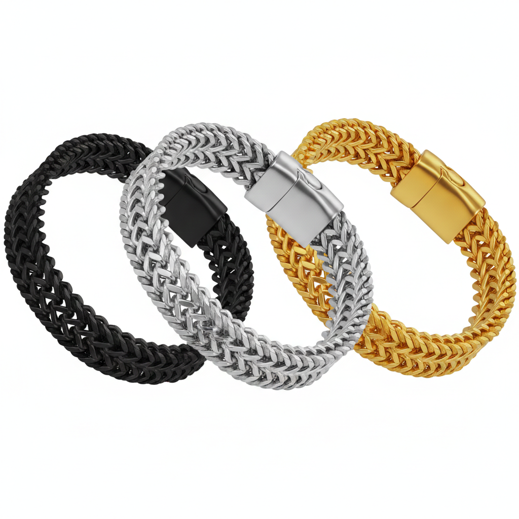 Men’s Stainless Steel Wheat Chain Bracelet – Durable Braided Link Bangle