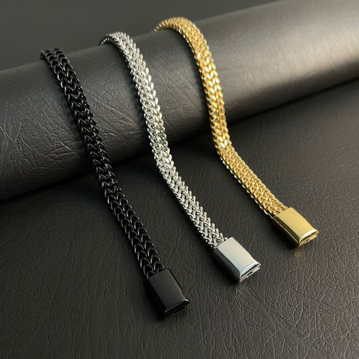 Men’s Stainless Steel Wheat Chain Bracelet – Durable Braided Link Bangle