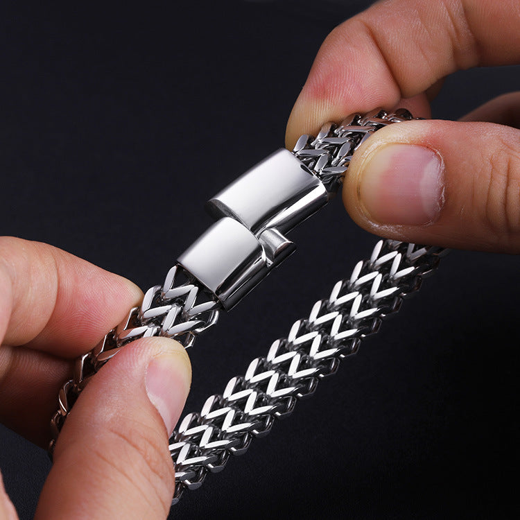 Men’s Stainless Steel Wheat Chain Bracelet – Durable Braided Link Bangle