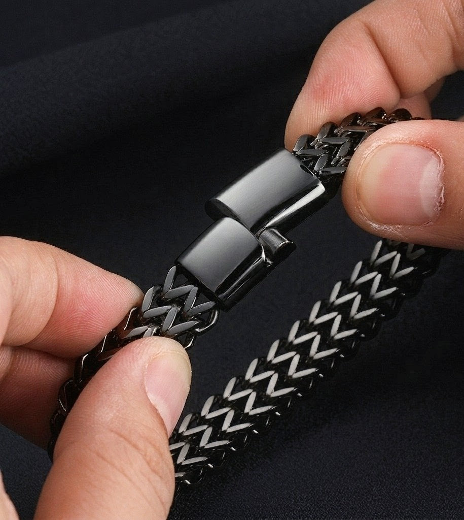 Men’s Stainless Steel Wheat Chain Bracelet – Durable Braided Link Bangle