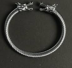 Premium Antique Silver Dragon Bracelet for Men - Stainless Steel Twisted Bangle - Mythic Dragon Head Wristband