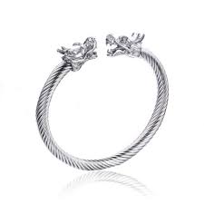 Premium Antique Silver Dragon Bracelet for Men - Stainless Steel Twisted Bangle - Mythic Dragon Head Wristband